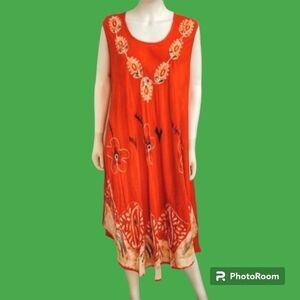 Vtg METROPOLITAN Batik Floral Embroidered Sleeveless Artsy Beach Festival Dress